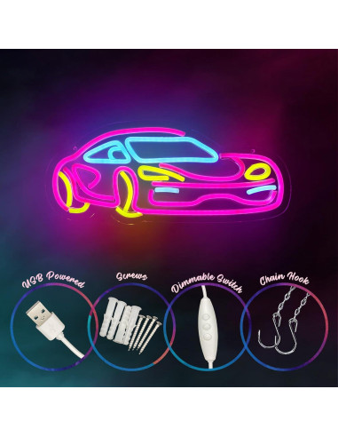 Letrero de Neón LED de Coche Rosa TAGEEKOO para Decoración