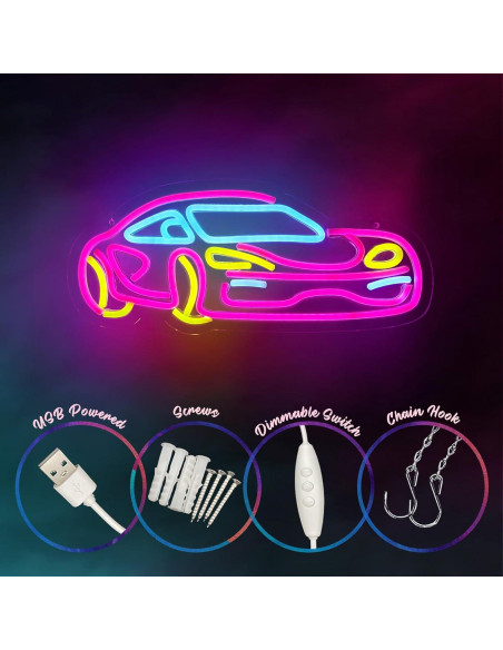 Letrero de Neón LED de Coche Rosa TAGEEKOO para Decoración