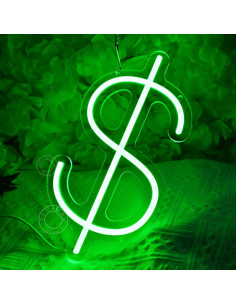 Letrero de Neón LED Dólar SYLHOME 30x16 cm Verde USB 2