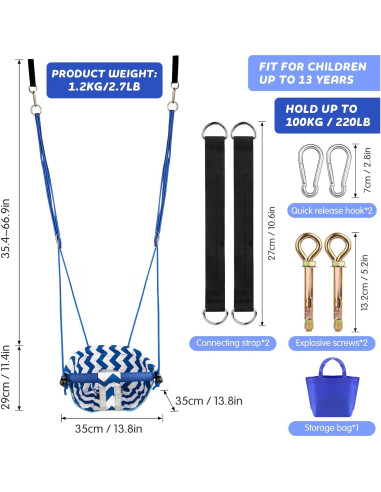 Columpio para Niños Shker Azul - Asiento Seguro y Ajustable