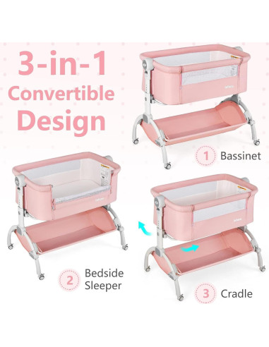 Cuna 3 en 1 INFANS Coral Plegable Ajustable para Bebés