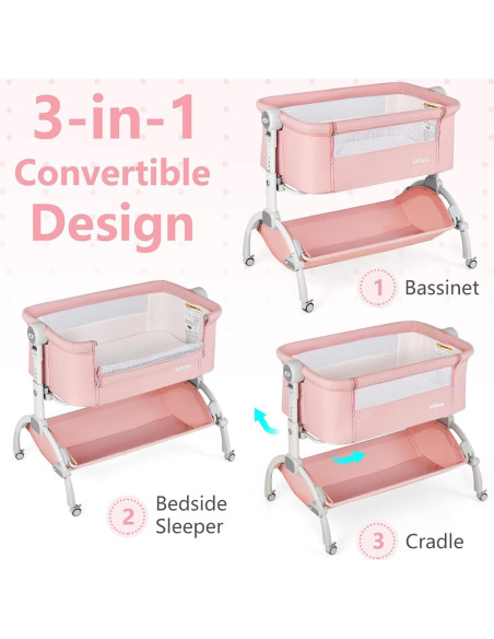 Cuna 3 en 1 INFANS Coral Plegable Ajustable para Bebés