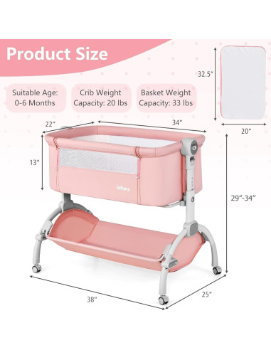 Cuna 3 en 1 INFANS Coral Plegable Ajustable para Bebés