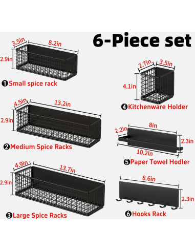 Estante Magnético para Especias DecruKaltiz 6-Pack Negro