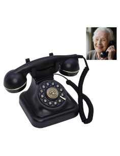 Teléfono de Línea Fija Retro WORVABE Negro con Redial