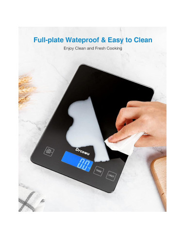Escala de Cocina Digital Drcowu 15kg con Pantalla LCD Negra