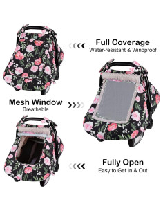 Funda para Asiento de Coche Bebé FIOBEE Negro/Flores Impermeable 2