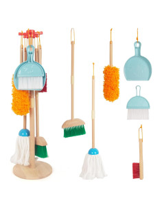 Set de Limpieza Infantil WoodenEdu 7 Piezas Madera Azul