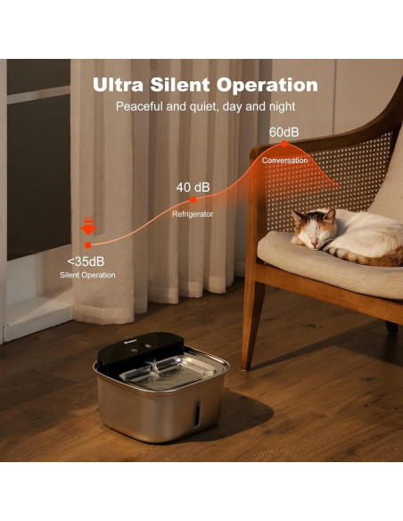 Fuente de Agua Inalámbrica para Gatos Holapaw 3.78L Acero Inoxidable