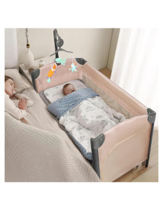 Cuna Lateral JOYMOR 3 en 1 Beige - Cuna, Parque Infantil y Cama de Viaje