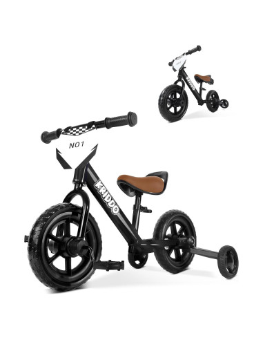 Triciclo 2-en-1 KRIDDO para Niños, Bicicleta de Equilibrio, Negro
