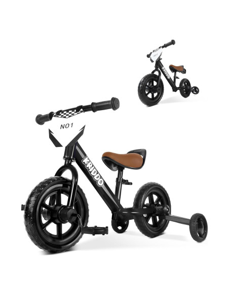 Triciclo 2-en-1 KRIDDO para Niños, Bicicleta de Equilibrio, Negro