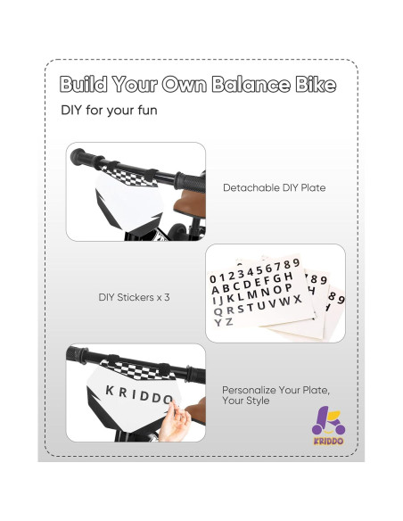 Triciclo 2-en-1 KRIDDO para Niños, Bicicleta de Equilibrio, Negro