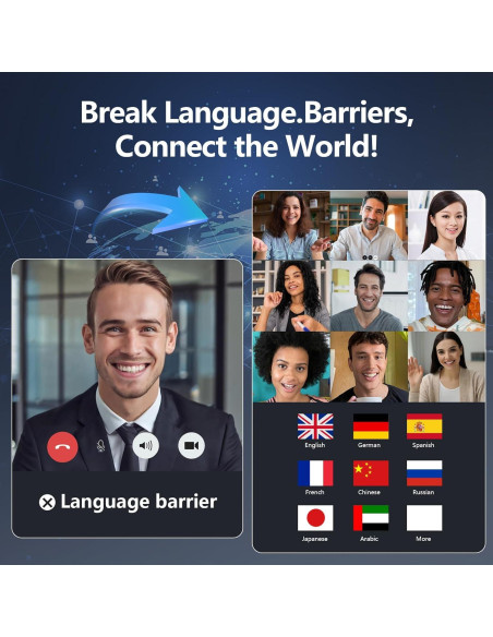 Auriculares de Traducción AI Psadhi A39, 144 Idiomas, Negro