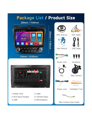 Radio de Coche Android 10.1" METEESER para Honda Accord 2003-2007