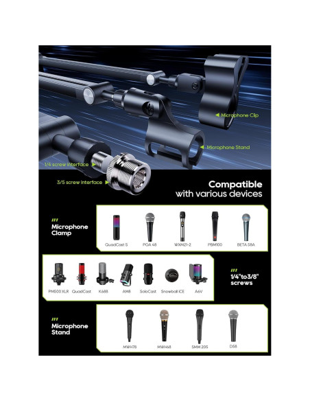 Soporte de Micrófono M05 Pro Negro 360 Ajustable para Estudio