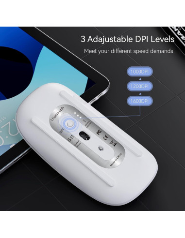 Ratón Inalámbrico Uiosmuph G11 Recargable USB C Blanco