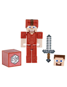 Figura Steve Minecraft en Cuero Rojo Mattel 8.26 cm