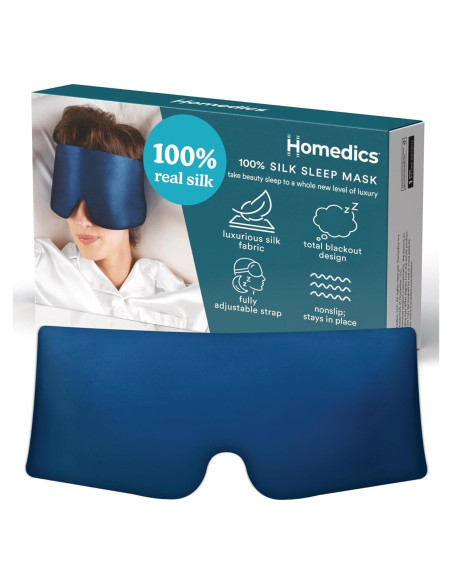 Máscara de Sueño 100% Seda Homedics Azul Medianoche - Ajustable