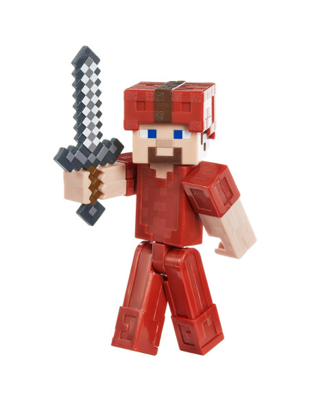 Figura Steve Minecraft en Cuero Rojo Mattel 8.26 cm