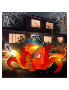 Decoración Inflable Halloween Pulpo Pirata Hiboom 2.2m LED