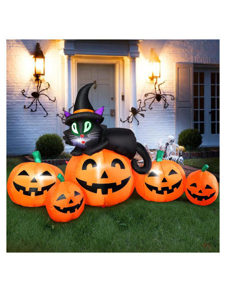 Calabaza Inflable Halloween 5FT FunFanso con Gato Negro LED