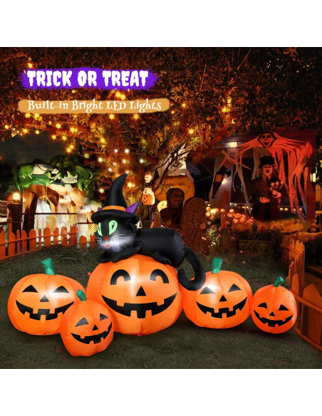 Calabaza Inflable Halloween 5FT FunFanso con Gato Negro LED