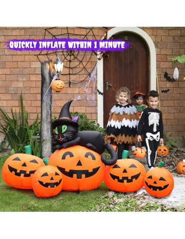 Calabaza Inflable Halloween 5FT FunFanso con Gato Negro LED