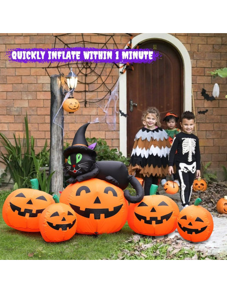 Calabaza Inflable Halloween 5FT FunFanso con Gato Negro LED