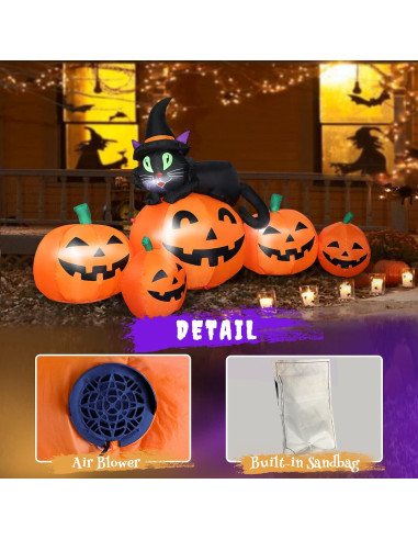 Calabaza Inflable Halloween 5FT FunFanso con Gato Negro LED