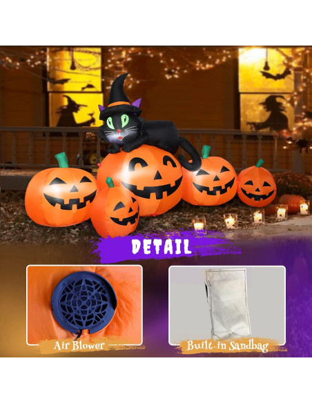 Calabaza Inflable Halloween 5FT FunFanso con Gato Negro LED