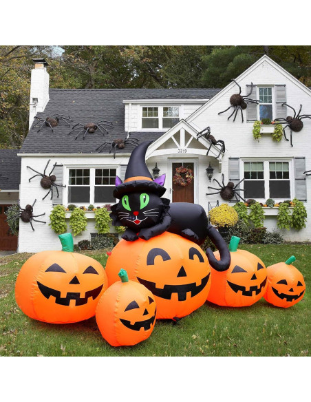 Calabaza Inflable Halloween 5FT FunFanso con Gato Negro LED