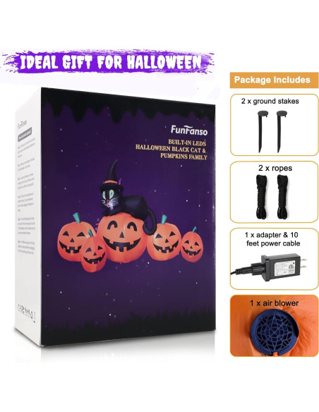Calabaza Inflable Halloween 5FT FunFanso con Gato Negro LED