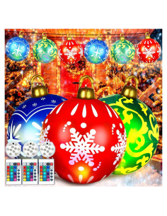 Jetec 3 Pcs Bolas Inflables de Navidad 60 cm Multicolor LED