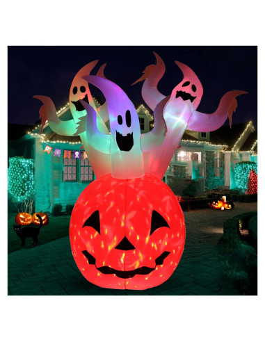 Decoración Inflable Halloween Buheco 1.83m Calabaza Fantasma LED
