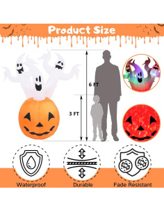 Decoración Inflable Halloween Buheco 1.83m Calabaza Fantasma LED 2