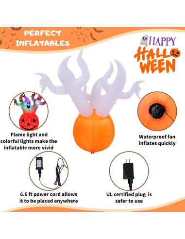 Decoración Inflable Halloween Buheco 1.83m Calabaza Fantasma LED
