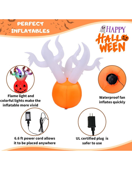 Decoración Inflable Halloween Buheco 1.83m Calabaza Fantasma LED