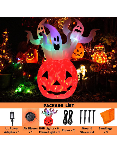 Decoración Inflable Halloween Buheco 1.83m Calabaza Fantasma LED