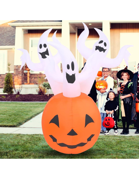 Decoración Inflable Halloween Buheco 1.83m Calabaza Fantasma LED