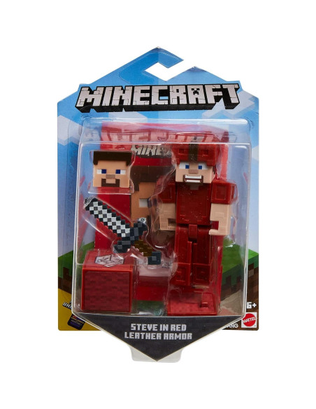 Figura Steve Minecraft en Cuero Rojo Mattel 8.26 cm