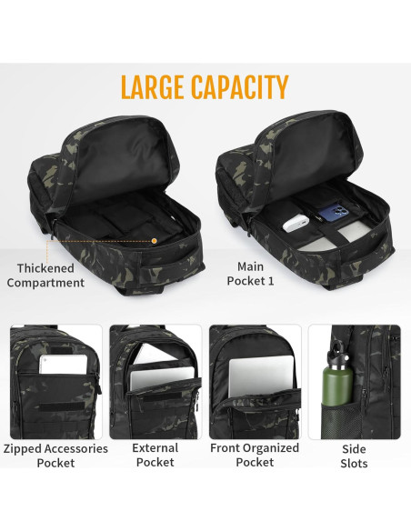 Mochila Táctica CamGo 25L Camo Negro para Senderismo y Camping