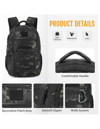 Mochila Táctica CamGo 25L Camo Negro para Senderismo y Camping