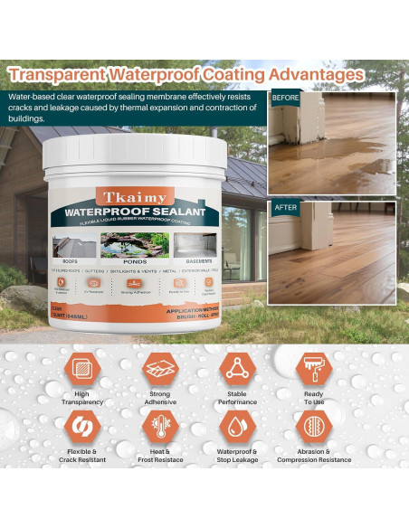 Sellador Impermeable Transparente Tkaimy 32oz para Techos y Paredes