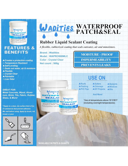 Sellador Impermeable Transparente Wadities 500g para Filtraciones