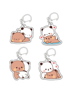 Llavero Acrílico Kawaii Osos Panda Bubu Dudu 4 Pcs
