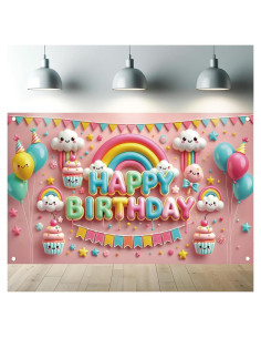 Fondo de Fiesta Kawaii Starlit Patio 180x109 cm con Globos