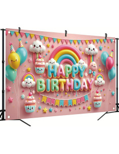 Fondo de Fiesta Kawaii Starlit Patio 180x109 cm con Globos 2