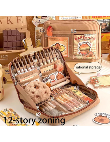 Estuche de lápices capibara con 10 compartimentos y regalo