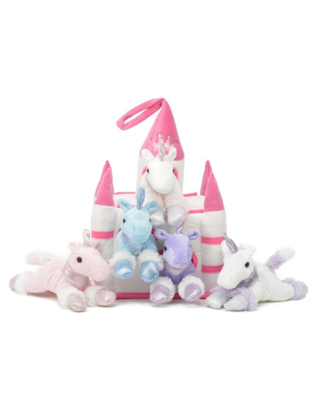 Castillo de Peluche Rosa Unipak con 5 Unicornios 13 cm